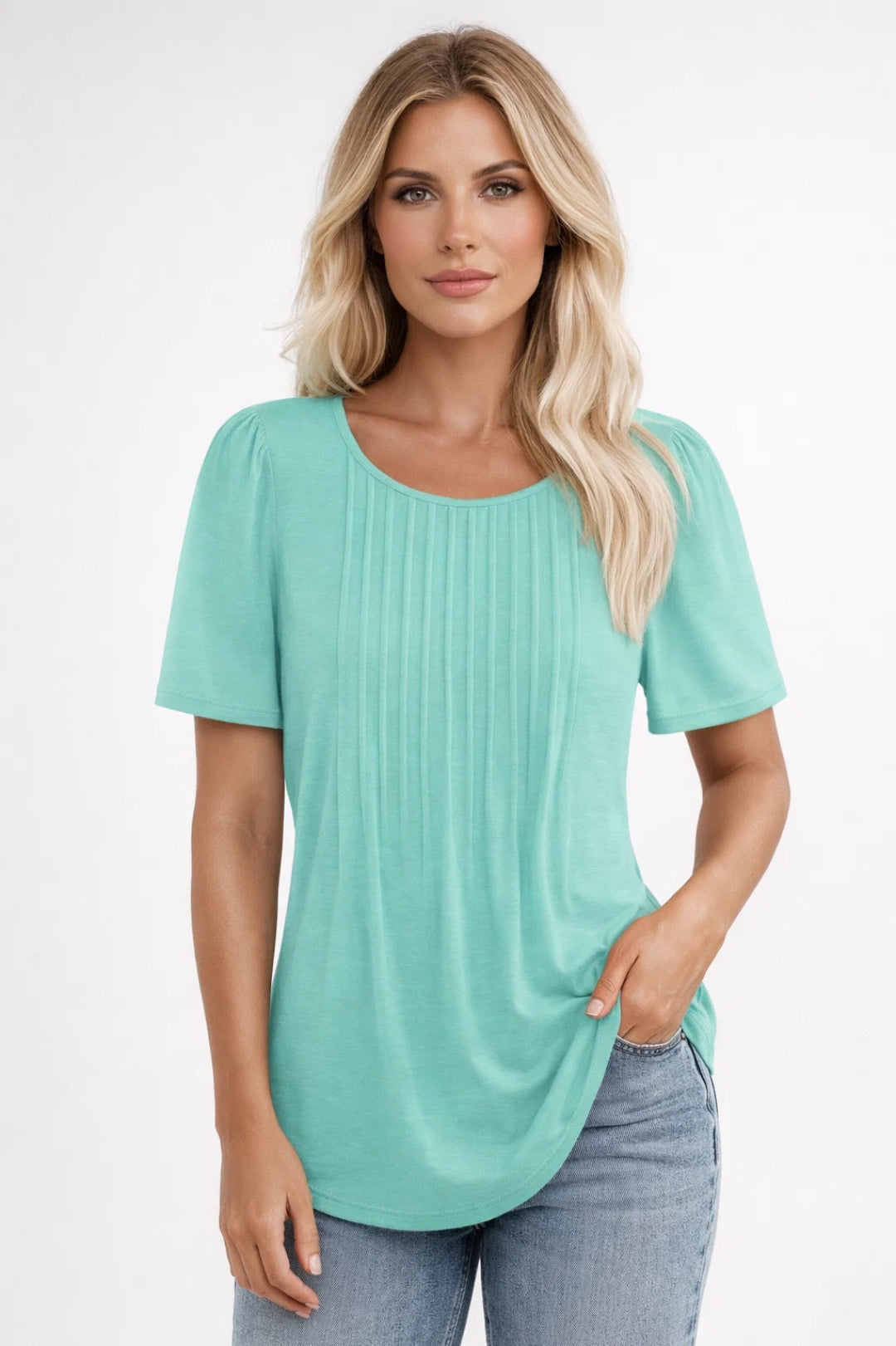 Vrouwelijke Blouse Luchtige Top met Plooien Ronde Hals Casual Dames