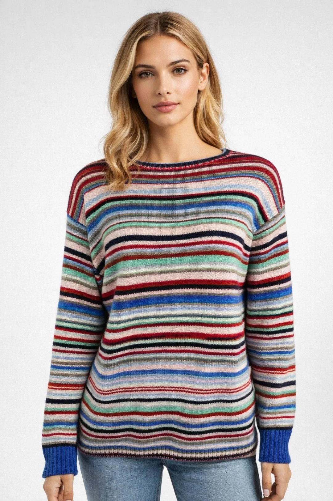 Dames Trui Multicolor Streep Ronde Hals Klassiek - StudioMarella