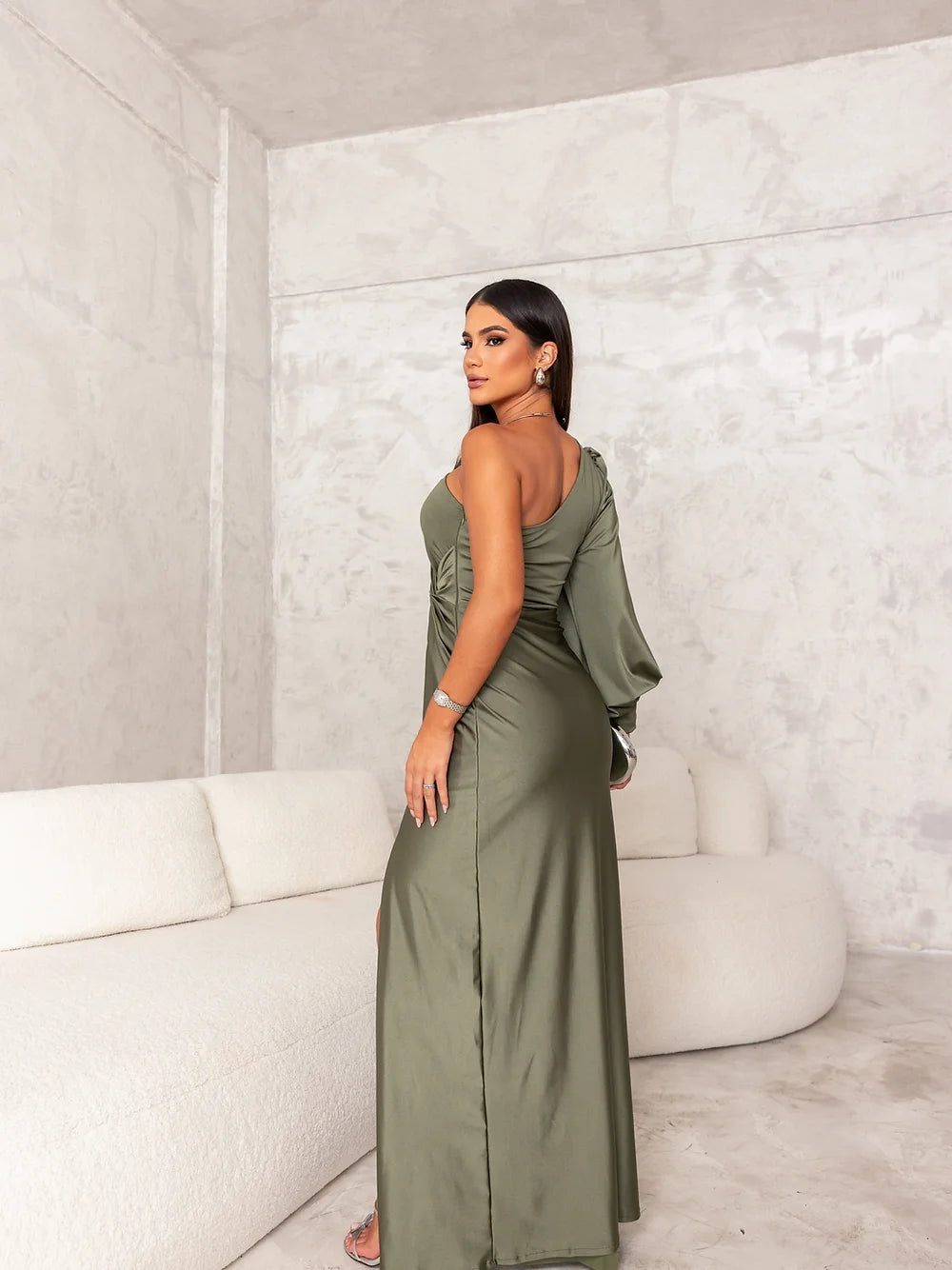 Elegante Avondjurk Satijn Roze Split Jurk Gala