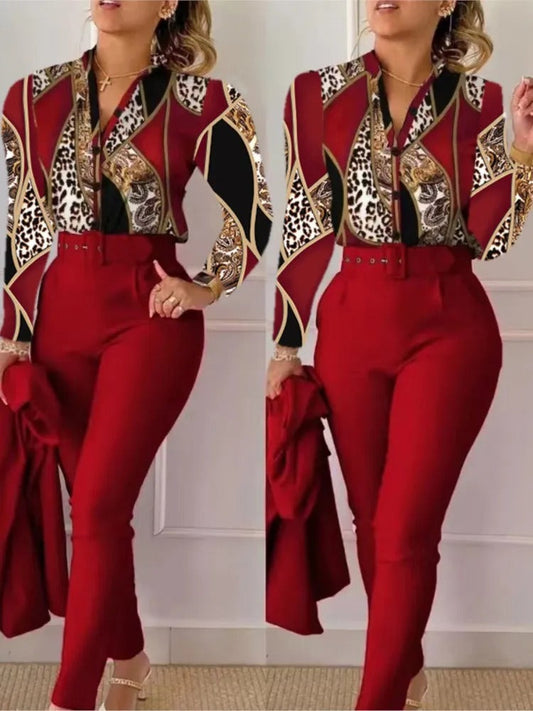 Dames Pyjama Set Lange Mouwen Broek V-Hals Comfortabel - StudioMarella