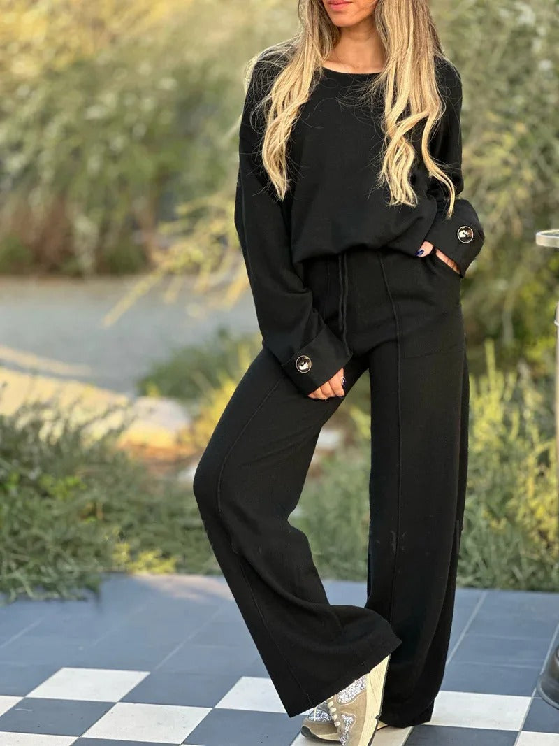 Vrouwelijke Jumpsuit Lange Mouwen Wijde Broek → Vrouwelijke Lange Jumpsuit Wijde Pijpen