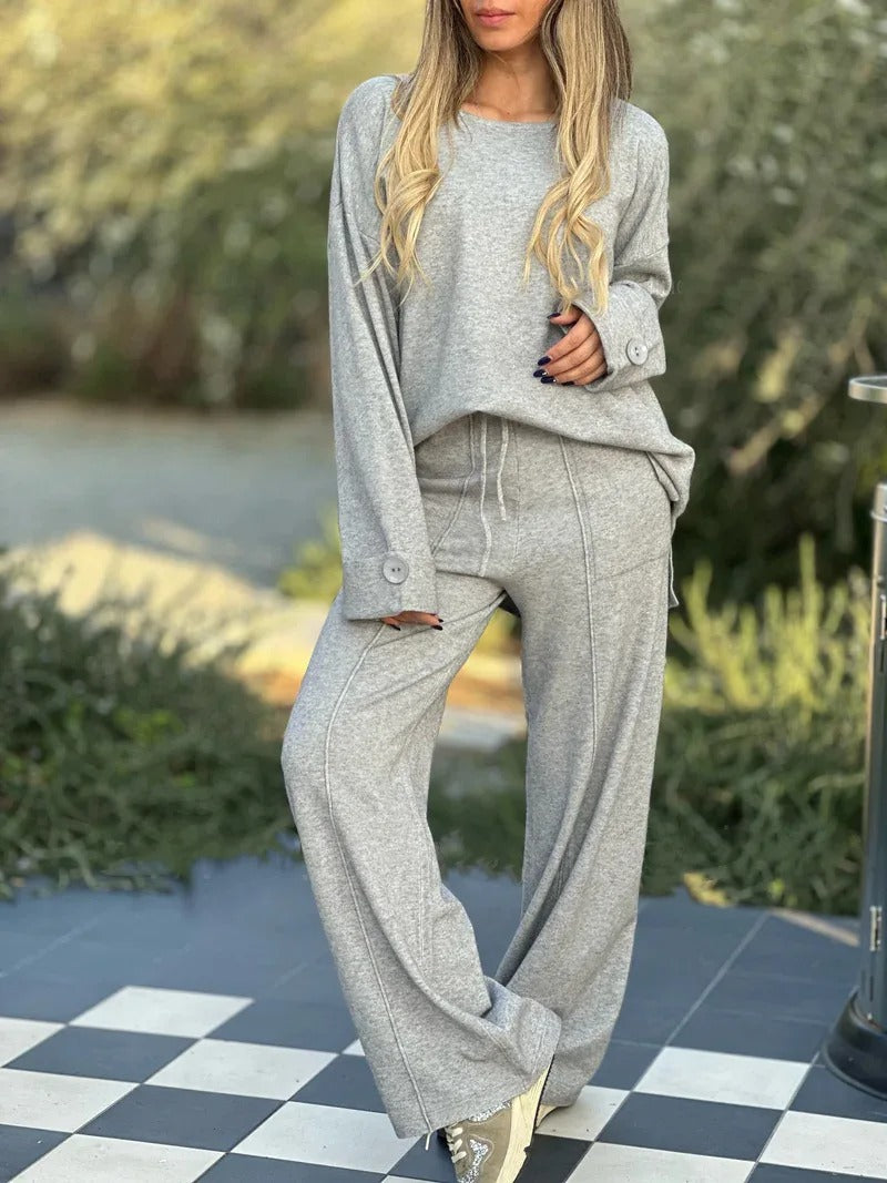Vrouwelijke Jumpsuit Lange Mouwen Wijde Broek → Vrouwelijke Lange Jumpsuit Wijde Pijpen