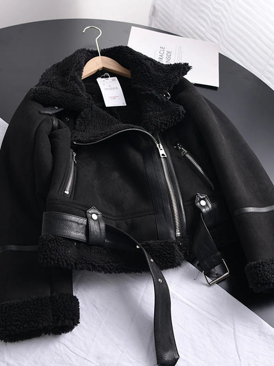 Dames Leren Jas met Bontvoering Asymmetrisch Wintermodel - StudioMarella