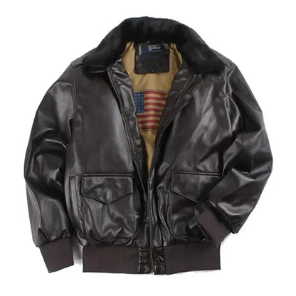 Heren Bomberjack Imitatie Leer Shearling Kraag Amerikaanse Stijl