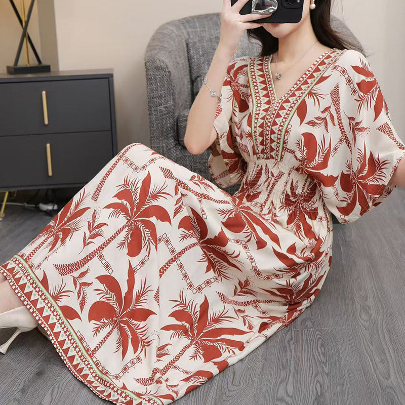 Vrouwelijke Jurk Lange Maxi Jurk Met Bloemenprint