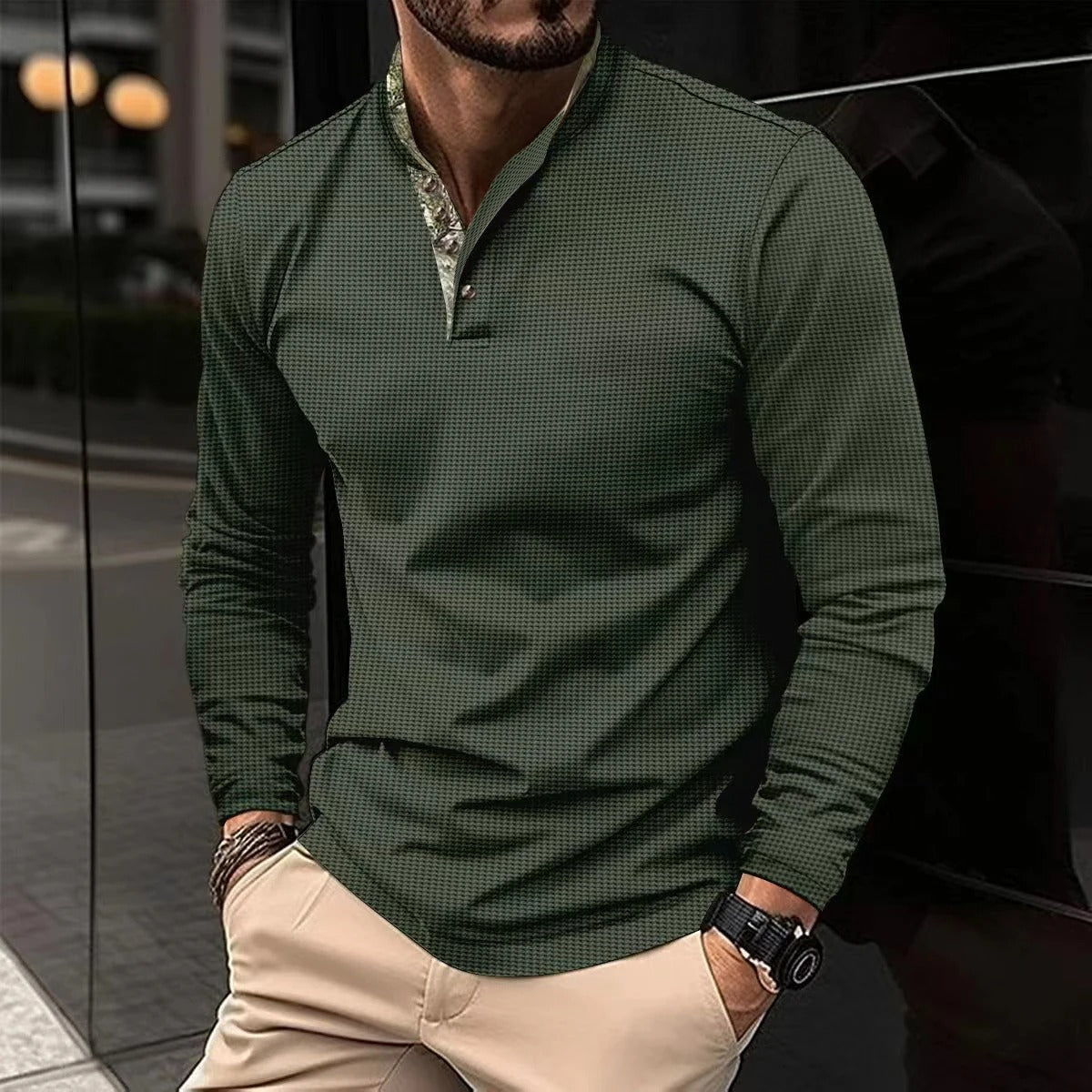 Mannen Polo Shirt Longsleeve met Kleurige Kraag Stijlvol - StudioMarella