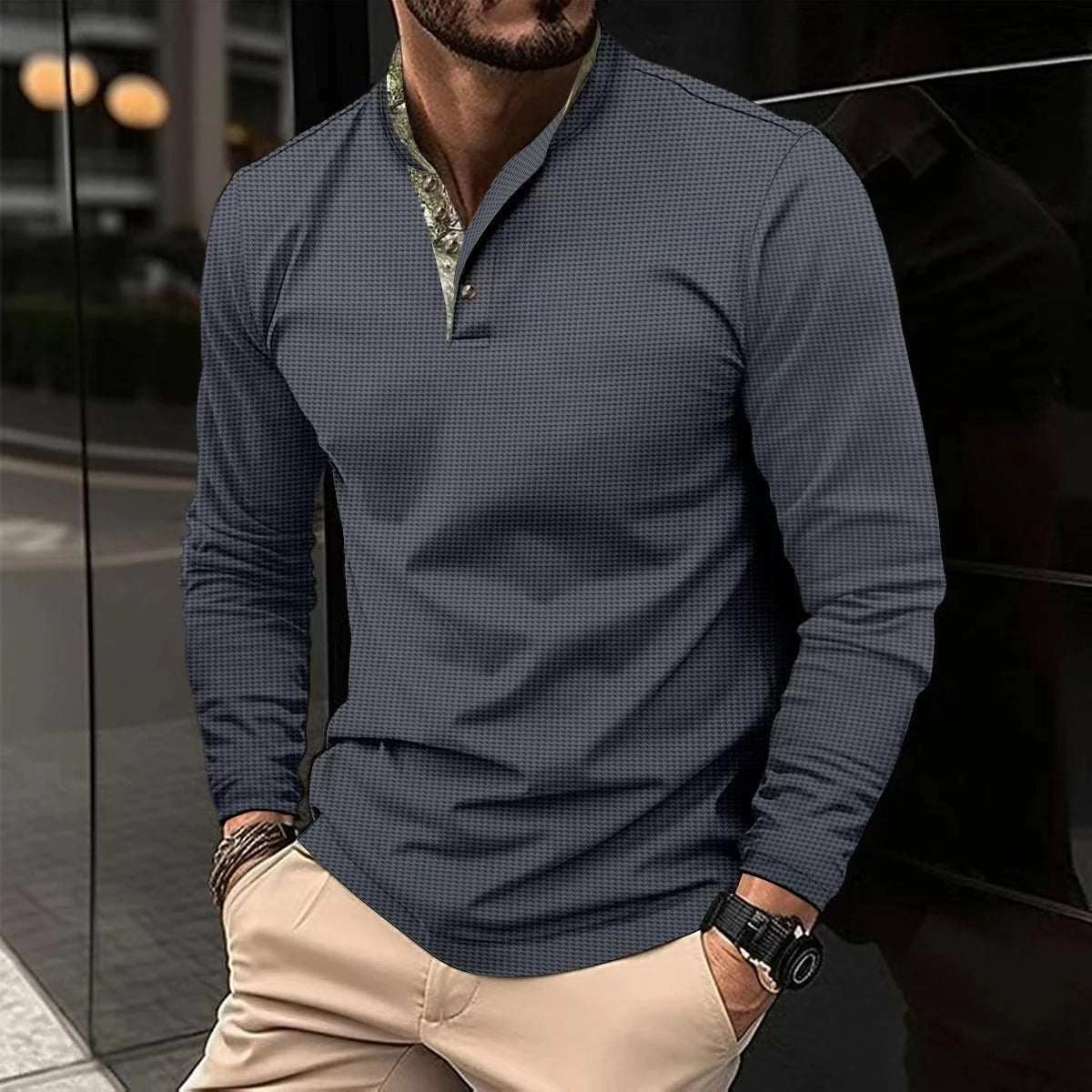 Mannen Polo Shirt Longsleeve met Kleurige Kraag Stijlvol