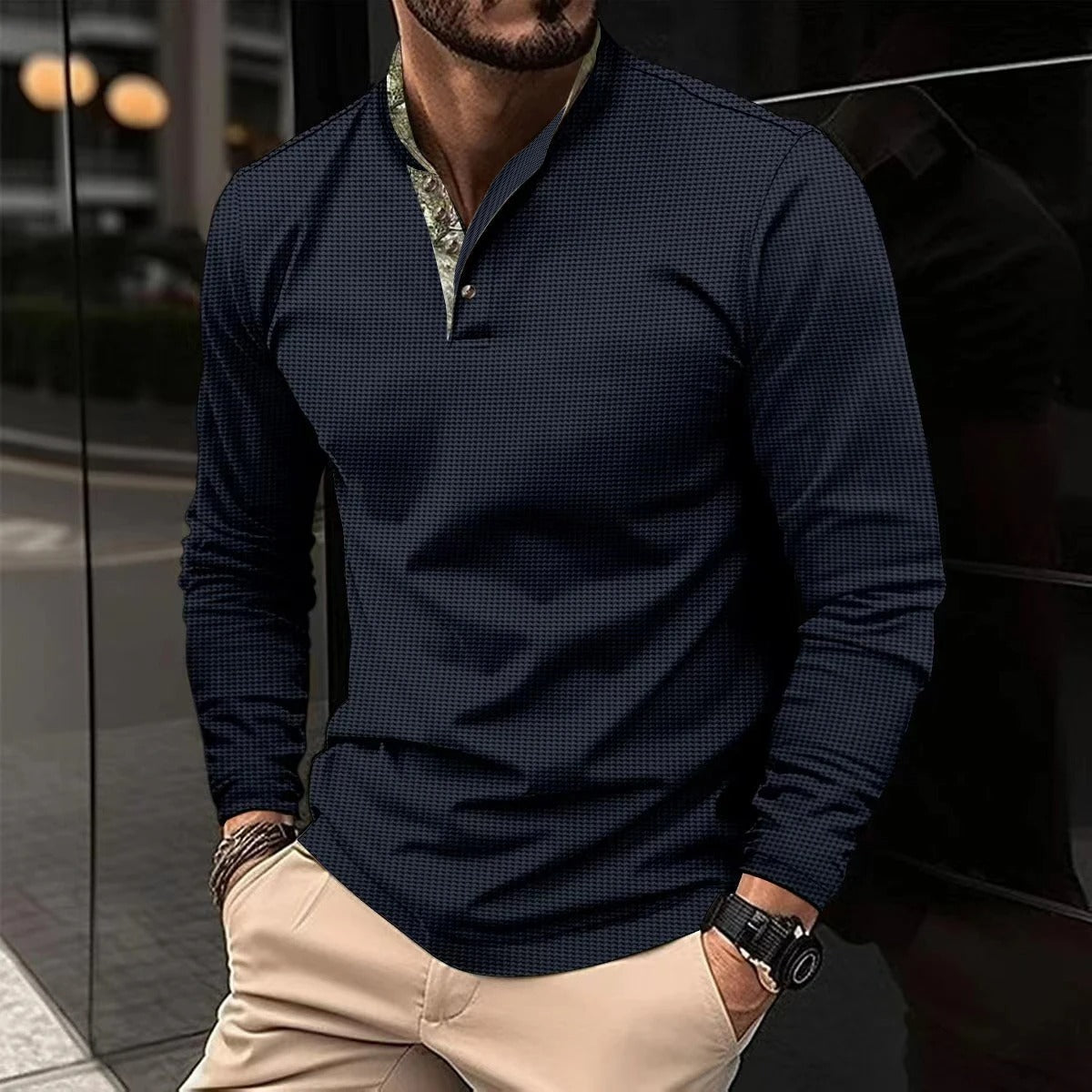 Mannen Polo Shirt Longsleeve met Kleurige Kraag Stijlvol