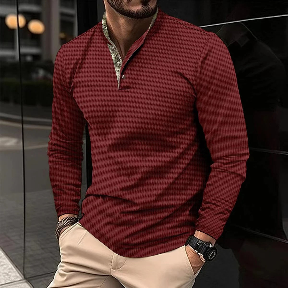 Mannen Polo Shirt Longsleeve met Kleurige Kraag Stijlvol