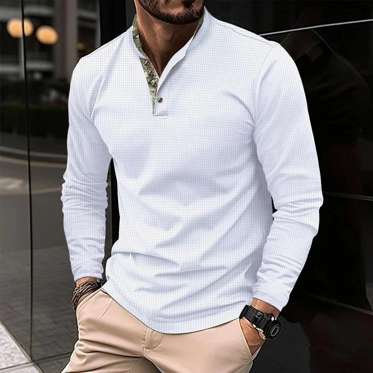 Mannen Polo Shirt Longsleeve met Kleurige Kraag Stijlvol