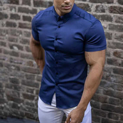 Herenoverhemd Getailleerd Stretch Knoopsluiting