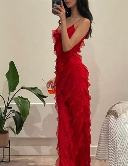 Vrouwen Maxi Jurk Ruffles Elegante Avondjurk