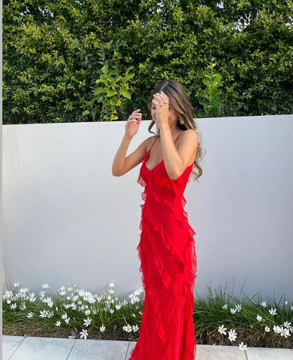 Vrouwen Maxi Jurk Ruffles Elegante Avondjurk