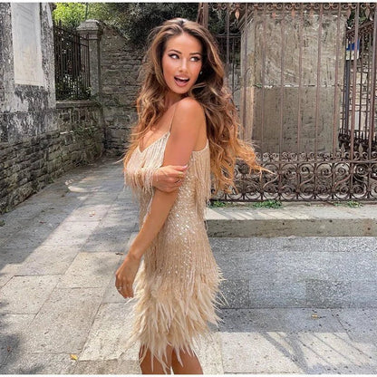 Feestjurk Met Pailletten voor Vrouw Glitter Cocktailjurk Avondkleding
