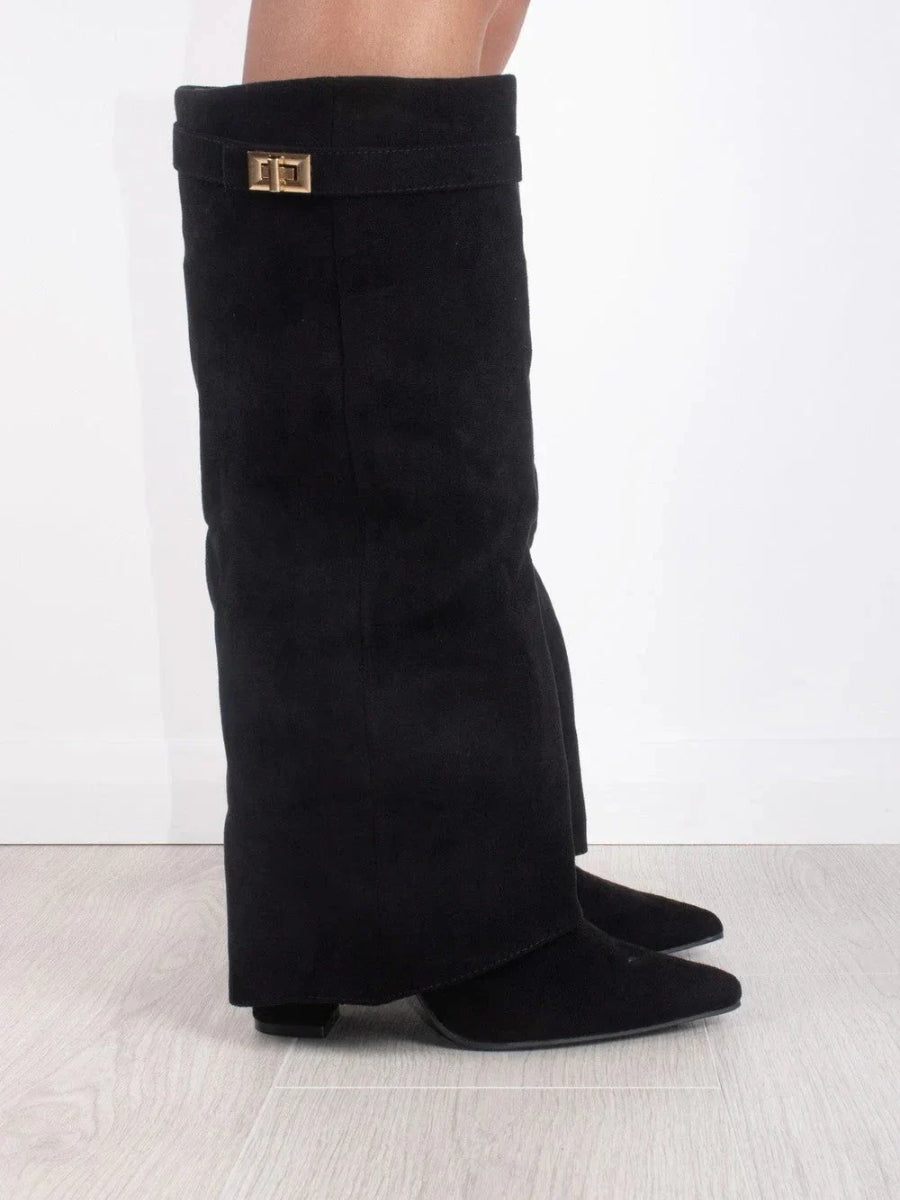Hoge Suède Laarzen met Gouden Detail Luxe Stijl