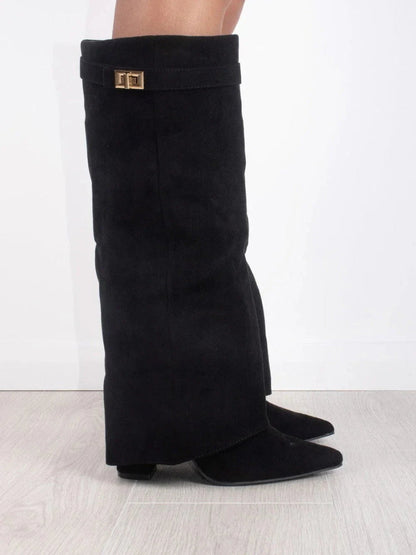 Hoge Suède Laarzen met Gouden Detail Luxe Stijl