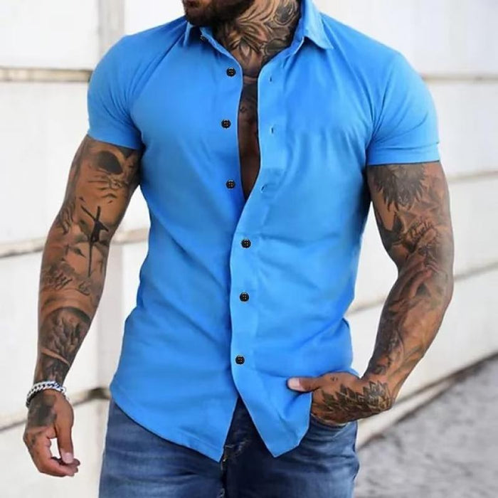 Herenshirt Kort Mouw Slim Fit Modern Design