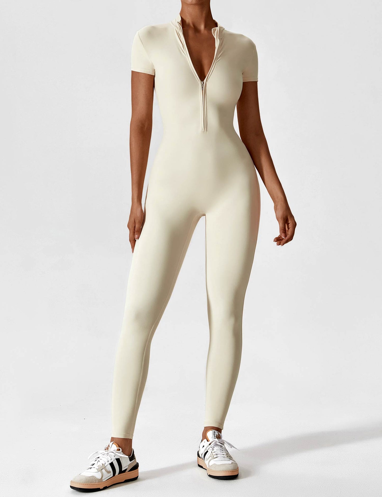 Dames Jumpsuit Lange Mouwen met Rits en Staande Kraag