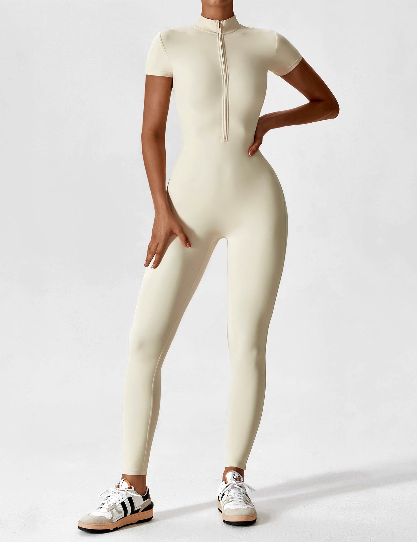 Dames Jumpsuit Lange Mouwen met Rits en Staande Kraag