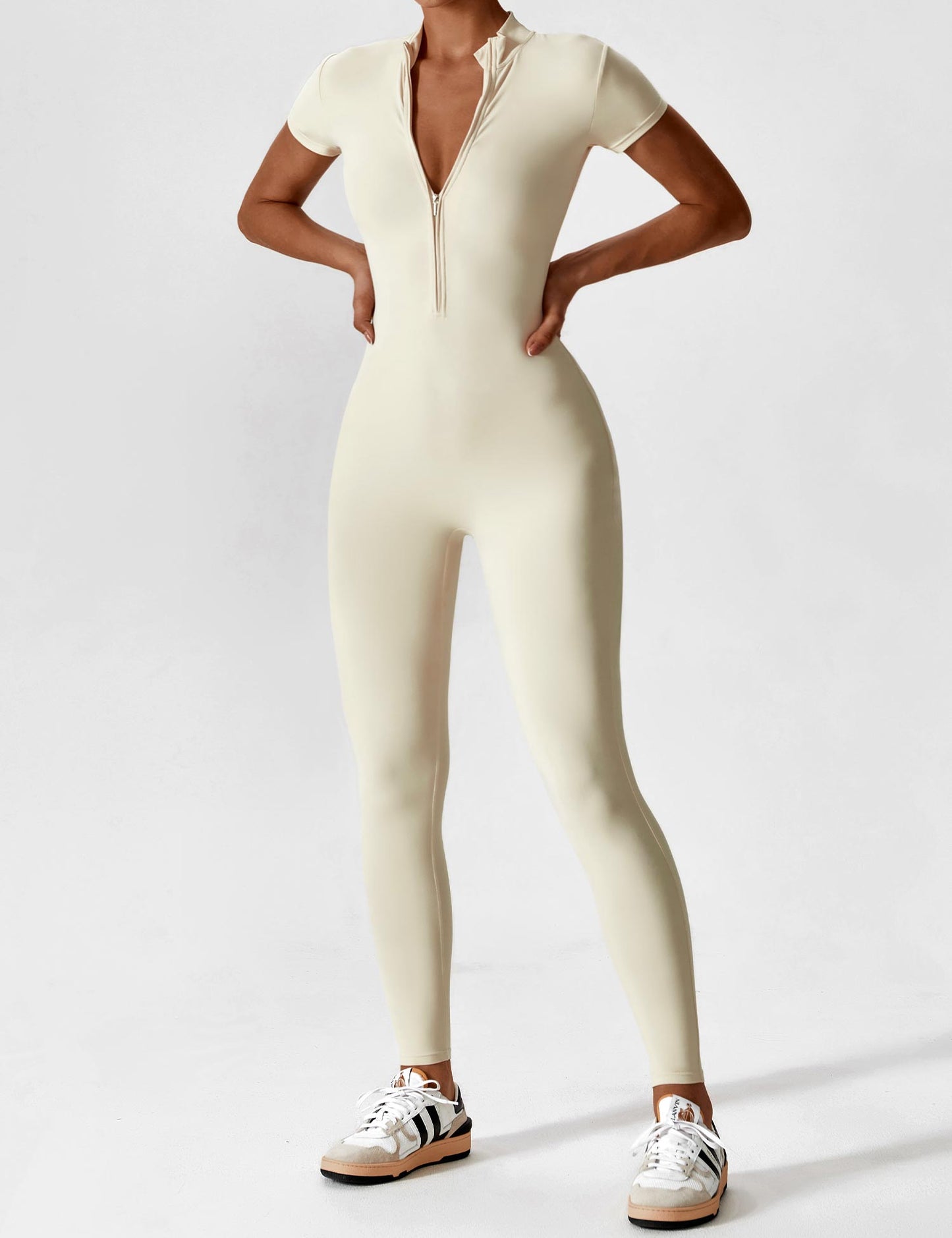 Dames Jumpsuit Lange Mouwen met Rits en Staande Kraag