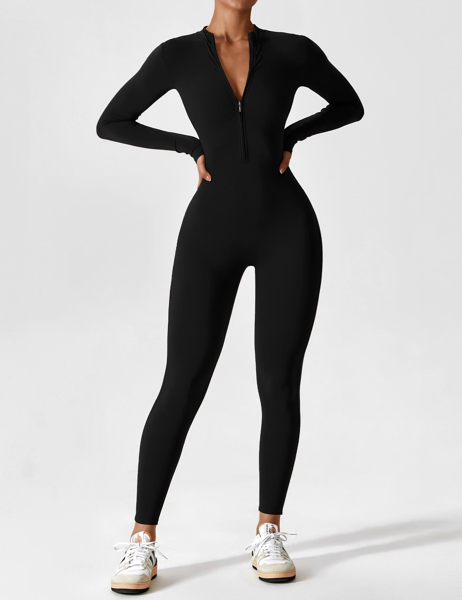 Dames Jumpsuit Lange Mouwen met Rits en Staande Kraag - StudioMarella