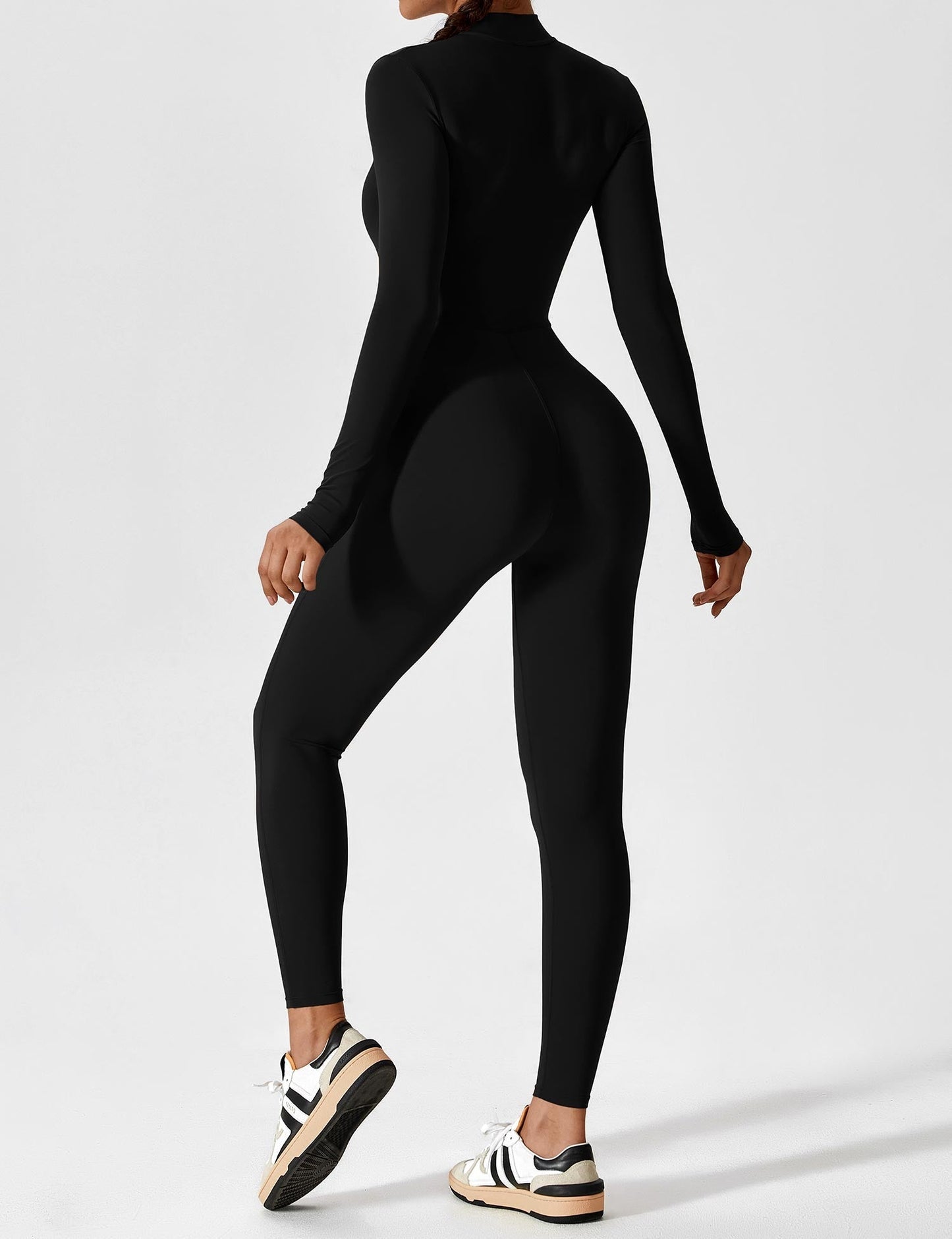 Dames Jumpsuit Lange Mouwen met Rits en Staande Kraag