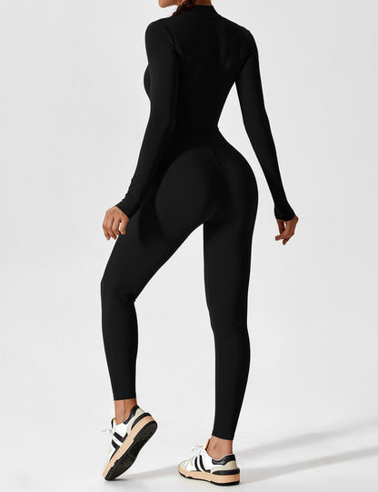 Dames Jumpsuit Lange Mouwen met Rits en Staande Kraag