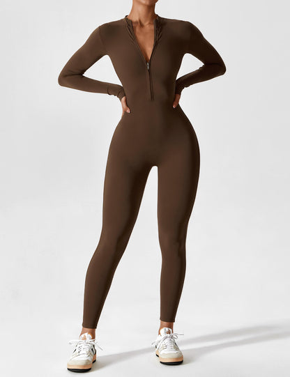 Dames Jumpsuit Lange Mouwen met Rits en Staande Kraag