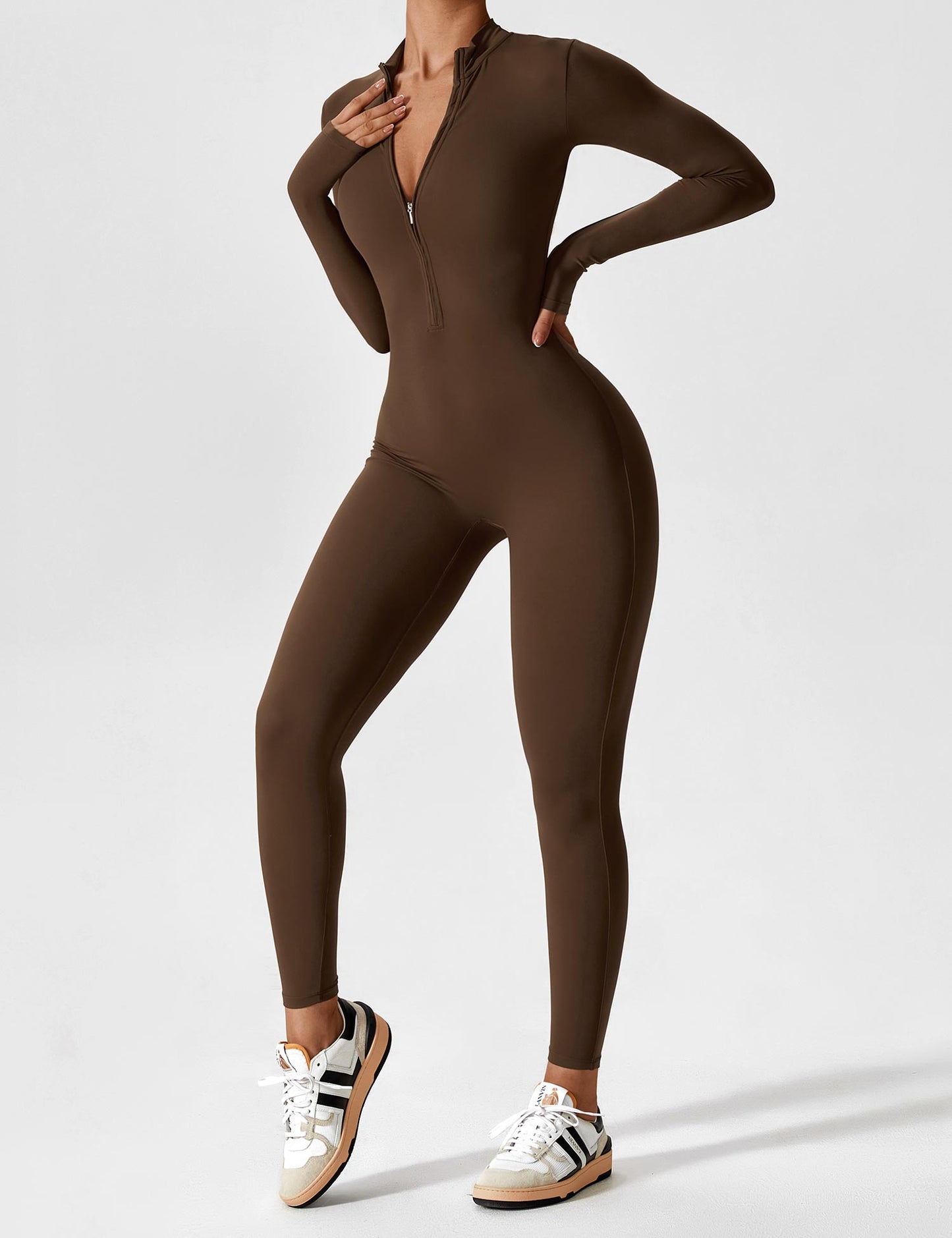 Dames Jumpsuit Lange Mouwen met Rits en Staande Kraag
