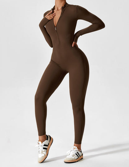 Dames Jumpsuit Lange Mouwen met Rits en Staande Kraag