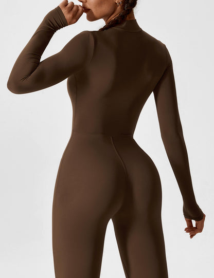 Dames Jumpsuit Lange Mouwen met Rits en Staande Kraag