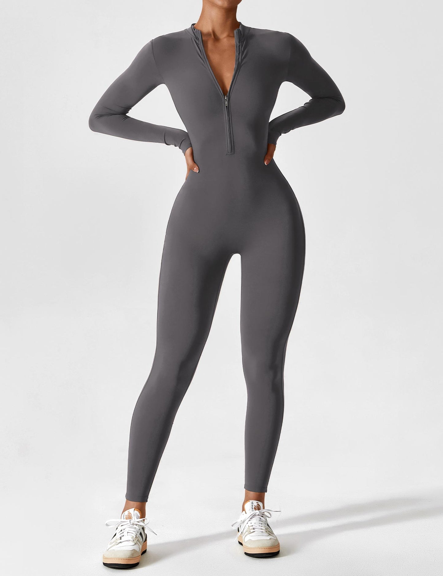 Dames Jumpsuit Lange Mouwen met Rits en Staande Kraag