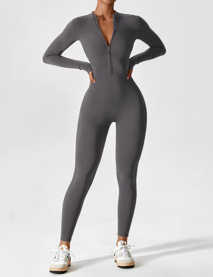 Dames Jumpsuit Lange Mouwen met Rits en Staande Kraag