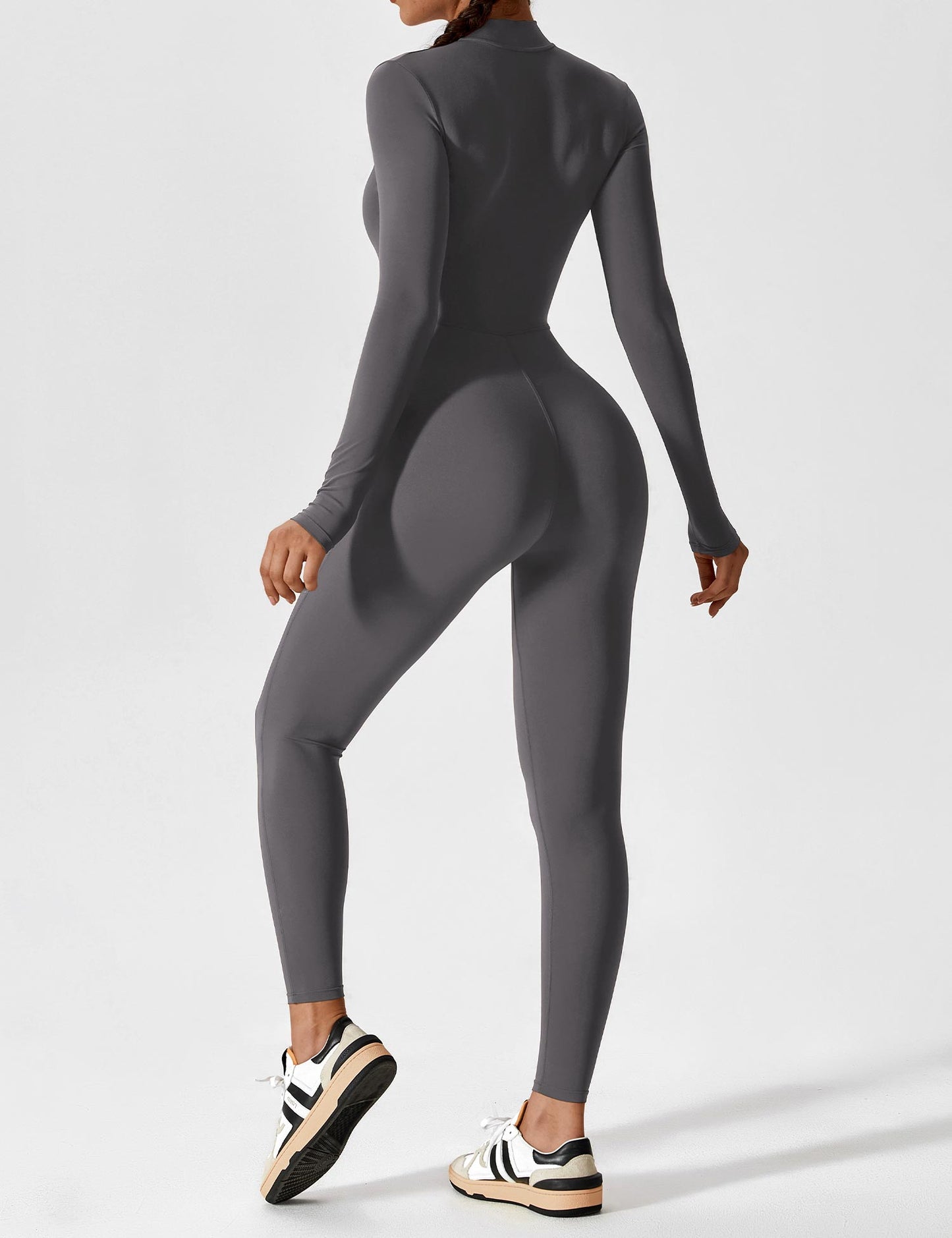 Dames Jumpsuit Lange Mouwen met Rits en Staande Kraag