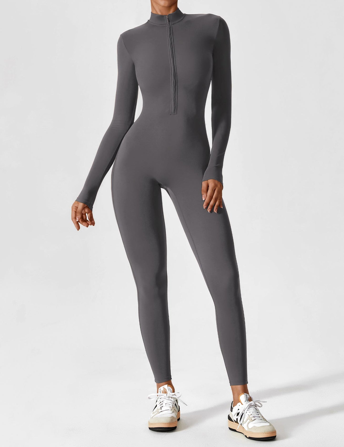 Dames Jumpsuit Lange Mouwen met Rits en Staande Kraag