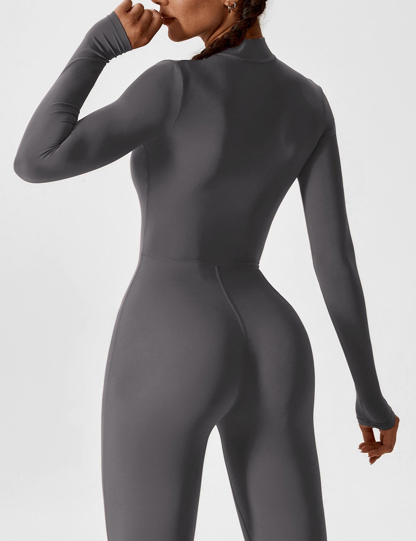 Dames Jumpsuit Lange Mouwen met Rits en Staande Kraag