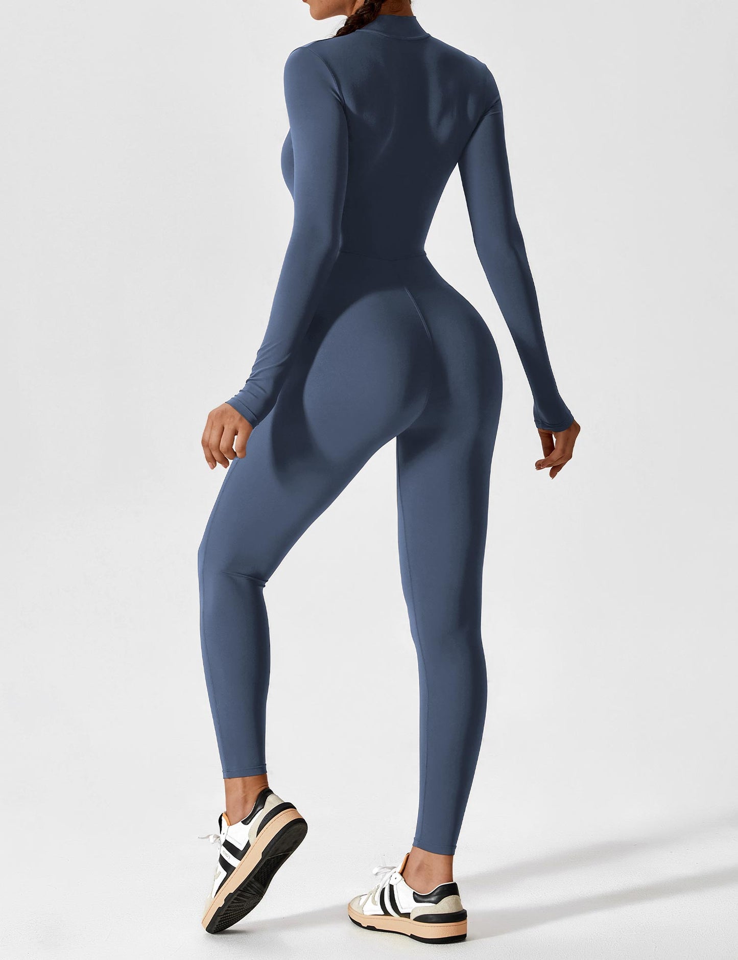 Dames Jumpsuit Lange Mouwen met Rits en Staande Kraag
