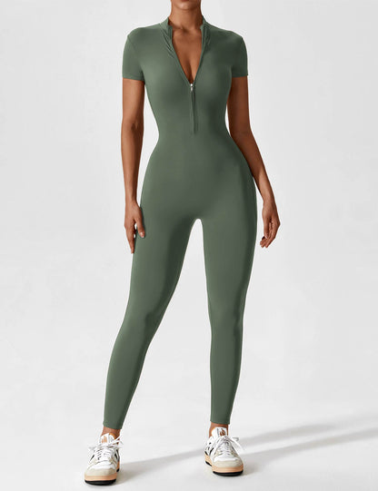 Dames Jumpsuit Lange Mouwen met Rits en Staande Kraag