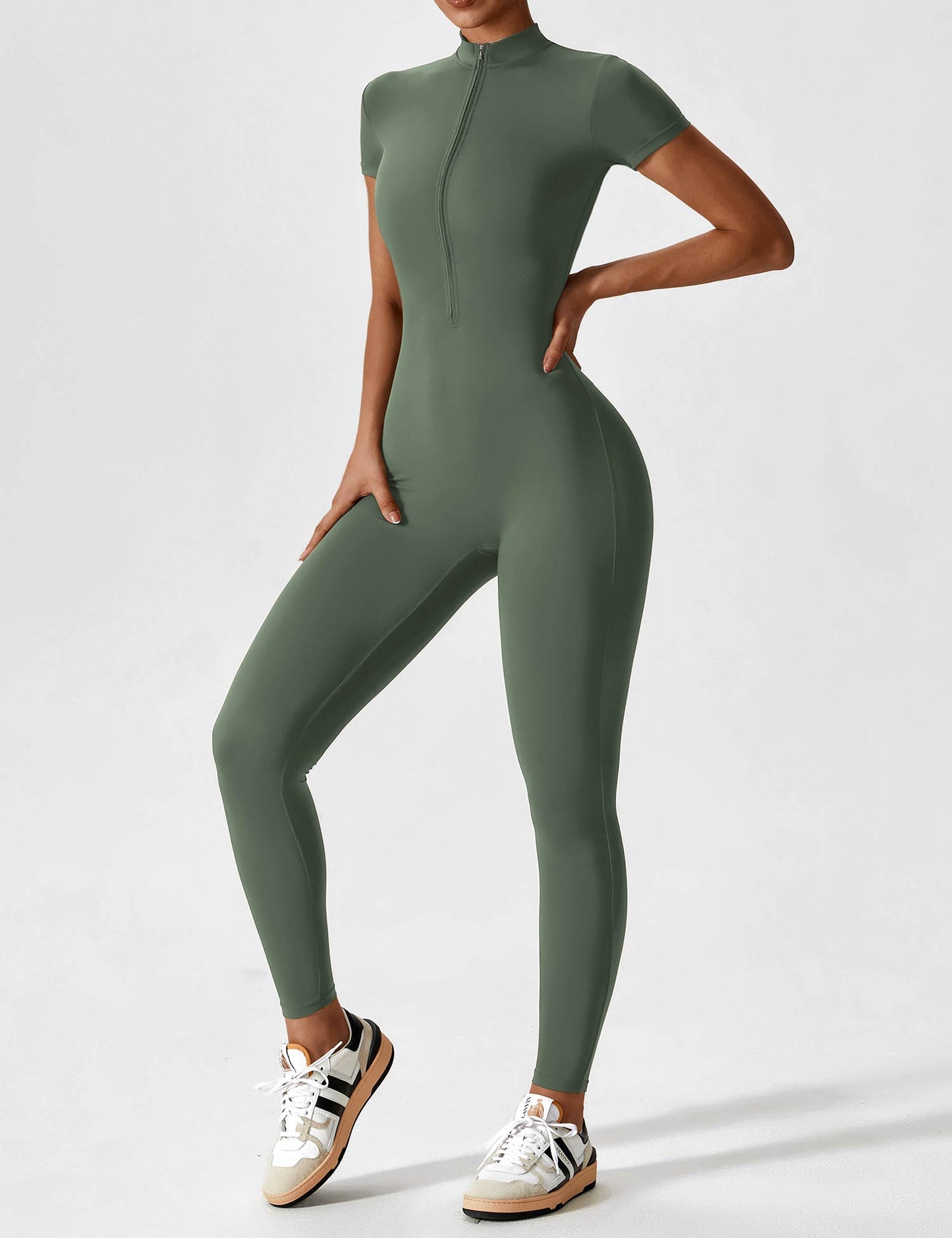 Dames Jumpsuit Lange Mouwen met Rits en Staande Kraag