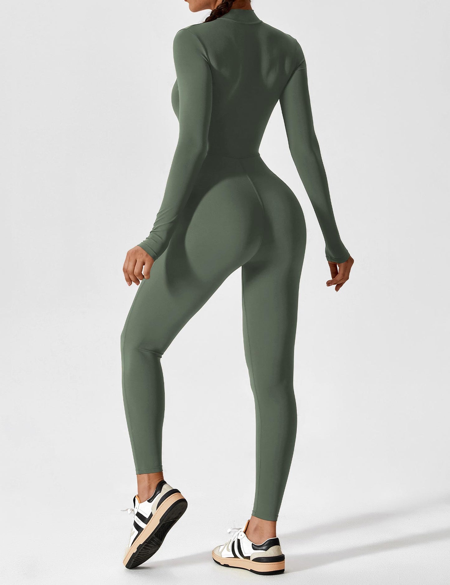 Dames Jumpsuit Lange Mouwen met Rits en Staande Kraag