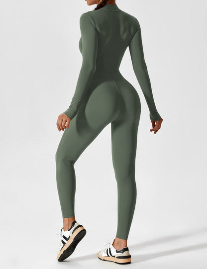 Dames Jumpsuit Lange Mouwen met Rits en Staande Kraag