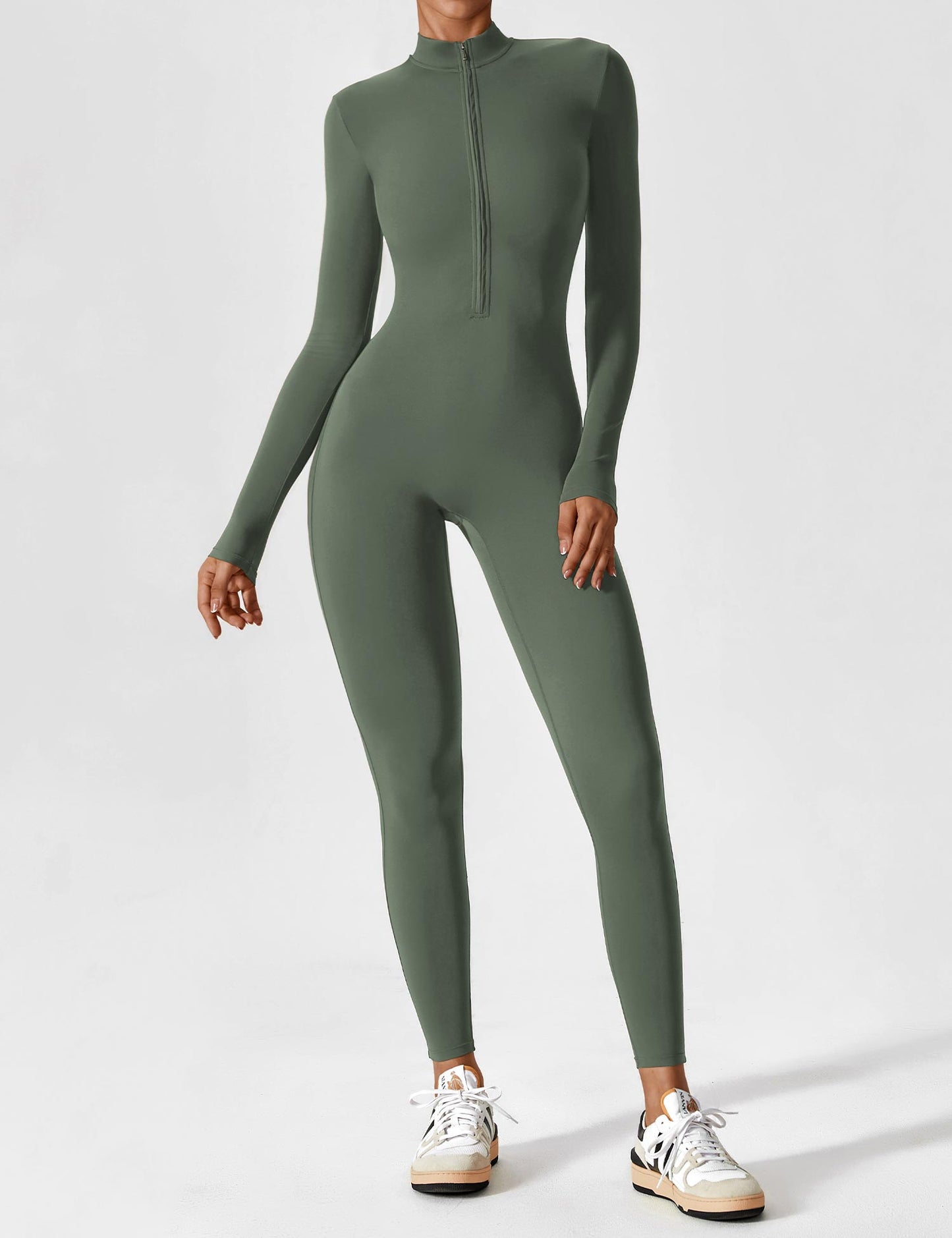 Dames Jumpsuit Lange Mouwen met Rits en Staande Kraag