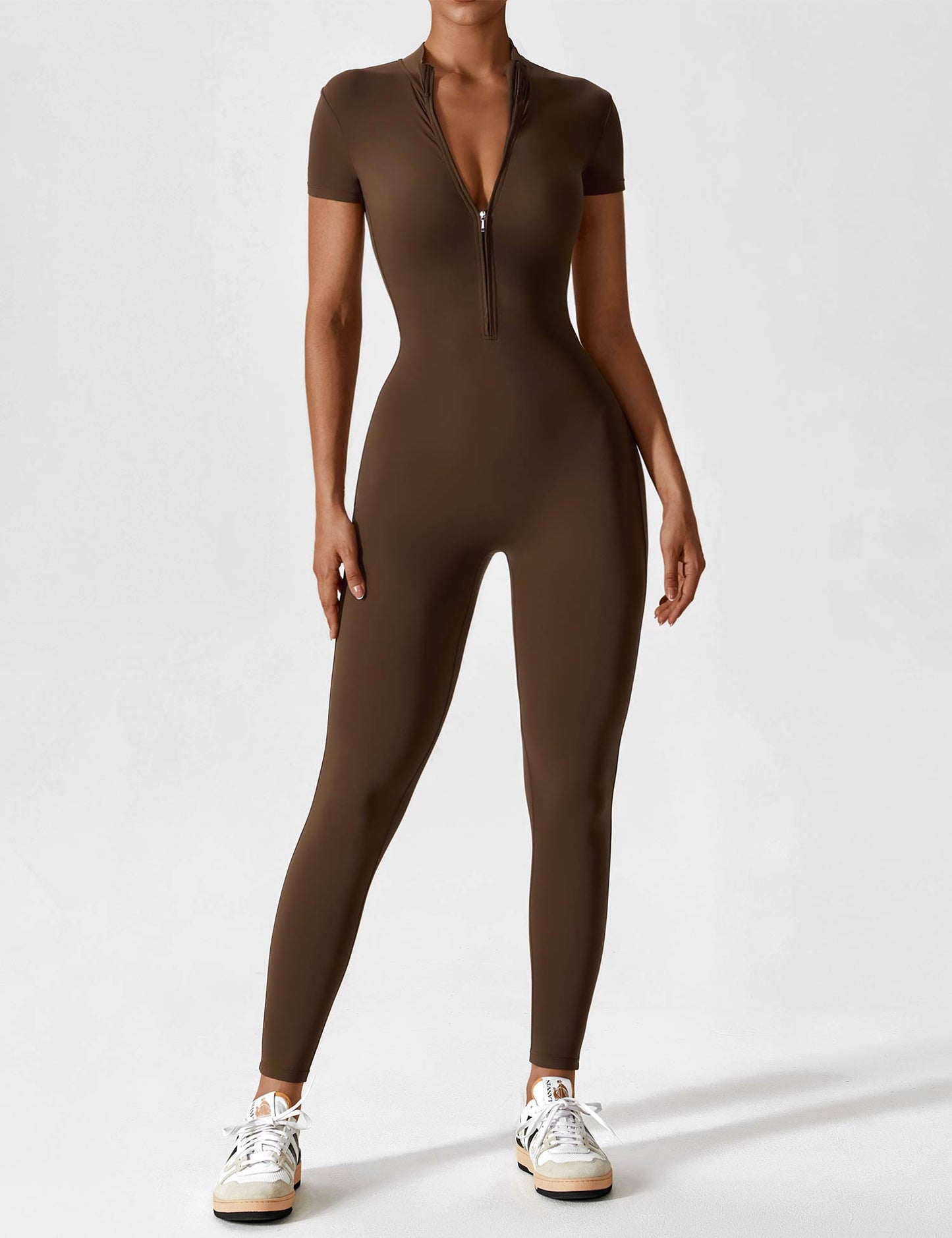 Dames Jumpsuit Lange Mouwen met Rits en Staande Kraag