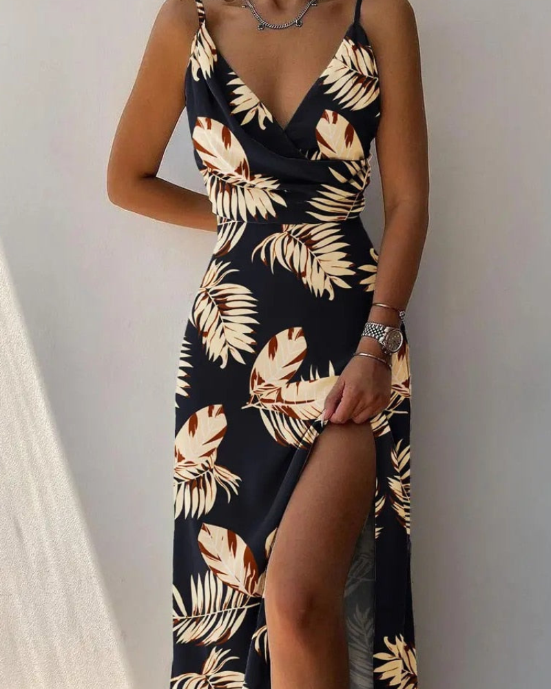 Dames Maxi Jurk met Split en Elegante Drapering